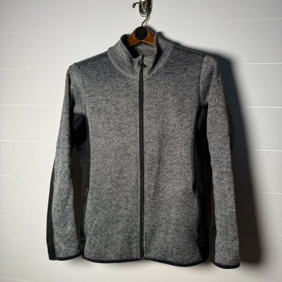 ANDREW MARC NY Herringbone Jacket Women's Medium Grey Black Zip Pockets - Picture 1 of 8